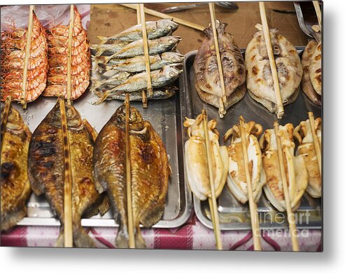 Asia Metal Print featuring the photograph Asian Grilled Barbecued Seafood In Kep Market Cambodia by JM Travel Photography