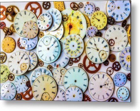 Assorted Metal Print featuring the photograph Assorted Watch Faces And Gears by Garry Gay