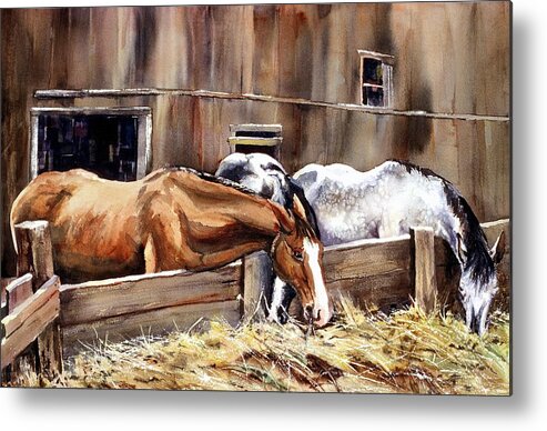 Animal Metal Print featuring the painting At The Feed Bank by Connie Williams