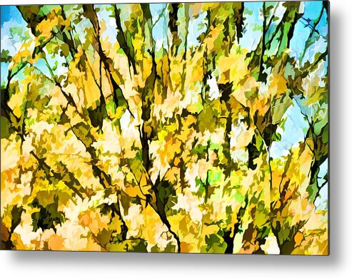 Sunlight Metal Print featuring the painting Autumn leaves against blue sky 2 by Jeelan Clark