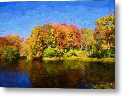 Autumn Metal Print featuring the painting Autumn reflection by Lilia S