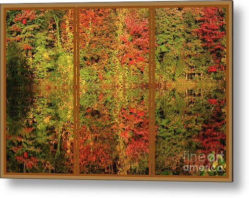 Autumn Metal Print featuring the photograph Autumn Reflections In A Window by Smilin Eyes Treasures