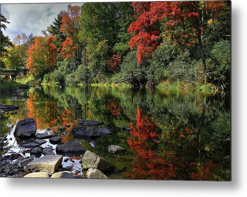 Autumn River Landscape Metal Print featuring the photograph Autumn River Landscape by Carol Montoya