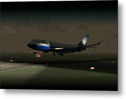 Airliner Metal Print featuring the digital art B747-400 Night landing by Mike Ray
