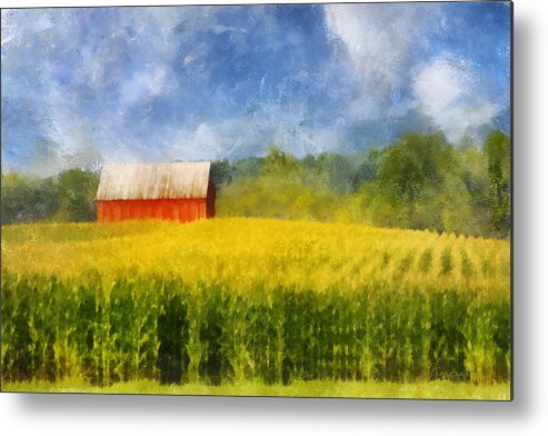 Barn Metal Print featuring the digital art Barn and Cornfield by Frances Miller