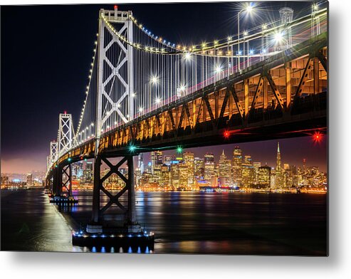 Bay Area Metal Print featuring the photograph Bay Bridge and San Francisco By Night 10 by Jason Chu
