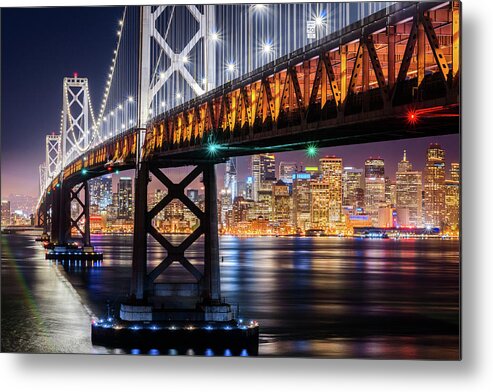 Bay Area Metal Print featuring the photograph Bay Bridge and San Francisco By Night 11 by Jason Chu