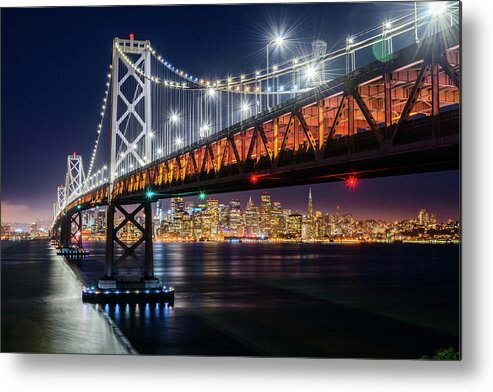 Bay Area Metal Print featuring the photograph Bay Bridge and San Francisco By Night 3 by Jason Chu
