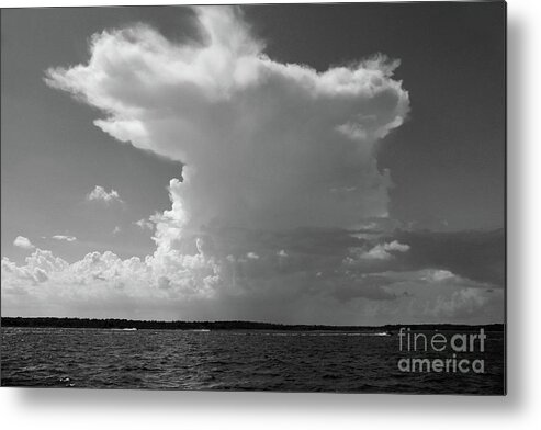 Landscape Metal Print featuring the photograph Bayshore Thunderhead in BW by Mary Haber