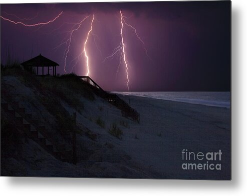 Beach Metal Print featuring the photograph Beach Lighting Storm by Randy Steele