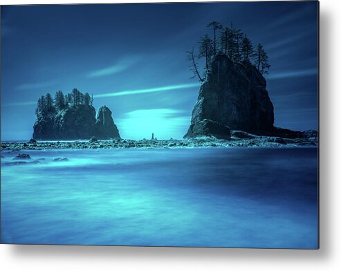 La Push Metal Print featuring the photograph Beach sea stacks with trees by William Lee