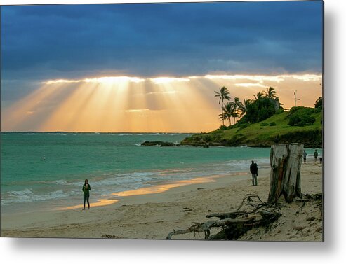 Clouds Metal Print featuring the photograph Beach Walk at Sunrise by E Faithe Lester