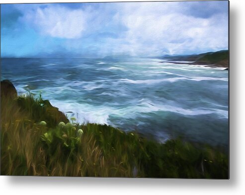 Painterly Metal Print featuring the painting Beautiful Pacific by Bonnie Bruno
