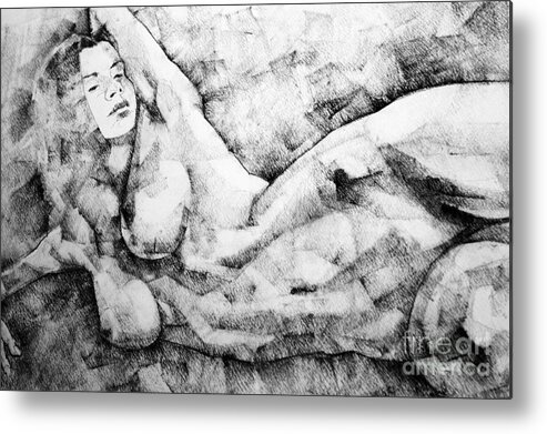 Drawing Metal Print featuring the drawing Beautiful young girl pencil art drawing by Dimitar Hristov