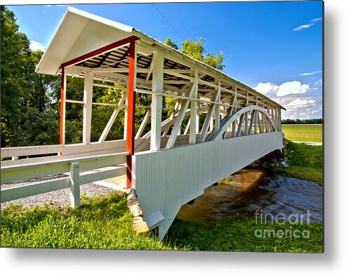 Bowser Coverd Bridge Metal Print featuring the photograph Bedford Osterburg Covered Bridge by Adam Jewell