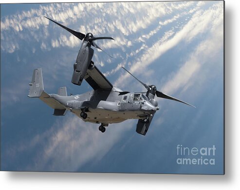 Osprey Metal Print featuring the photograph Bell Boeing Osprey V-22 helicopter close up view flying by Simon Bratt
