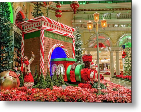 Bellagio Christmas Tree Metal Print featuring the photograph Bellagio Christmas Train Decorations and Ornaments by Aloha Art