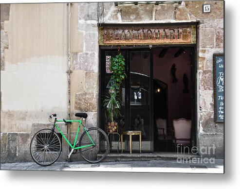 Bar Metal Print featuring the photograph Bicycle And Reflections At L'antiquari Bar Barcelona by RicardMN Photography