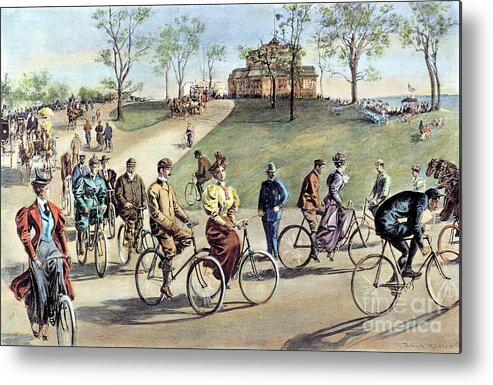 1895 Metal Print featuring the photograph Bicycling by Granger