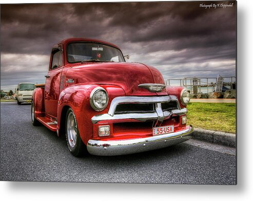 Chevrolet Pickup Metal Print featuring the digital art Big red 55 by Kevin Chippindall