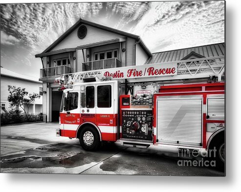 Big Red Fire Truck Metal Print featuring the photograph Big Red Fire Truck by Mel Steinhauer