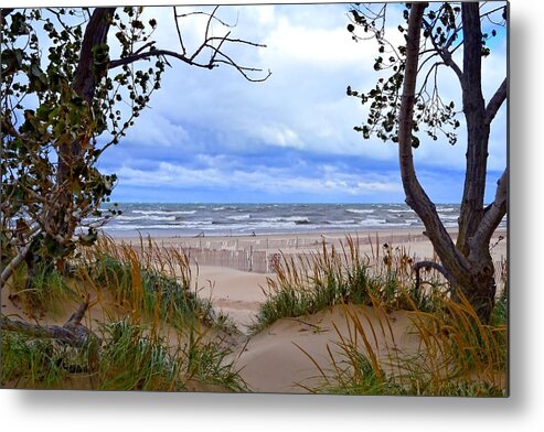Trees Metal Print featuring the photograph Big Waves on Lake Michigan 2.0 by Michelle Calkins