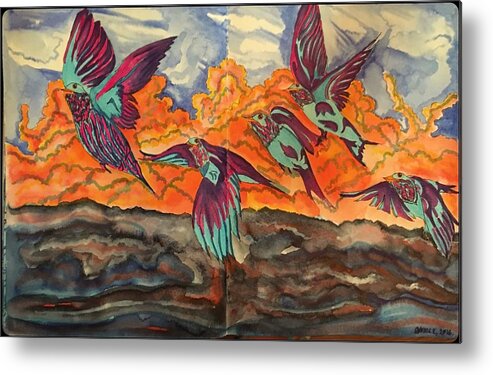 Birds Metal Print featuring the drawing Birds in Flight by Angela Weddle