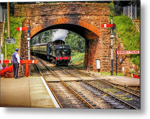 Black Metal Print featuring the photograph Bishops Lydeard Station, UK by Chris Smith