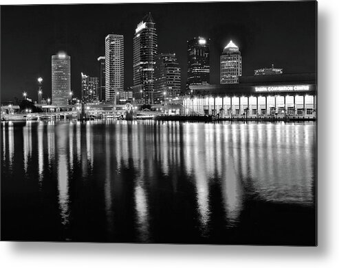 Tampa Metal Print featuring the photograph Black and White Harbor in Tampa Bay by Frozen in Time Fine Art Photography