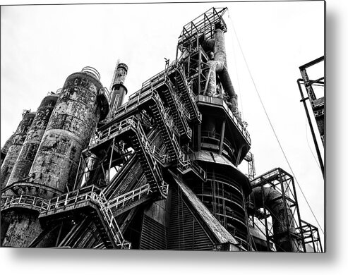 Black Metal Print featuring the photograph Black and White Industrial - Bethlehem Steel by Bill Cannon