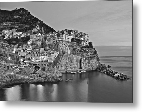 Manarola Metal Print featuring the photograph Black and White Night for Manarola by Frozen in Time Fine Art Photography