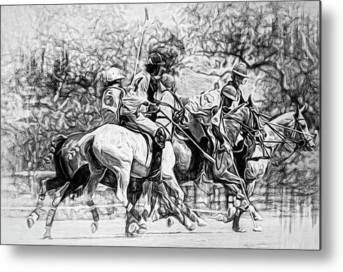 Alicegipsonphotographs Metal Print featuring the photograph Black And White Polo Hustle by Alice Gipson