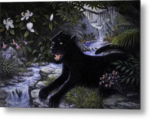 Black Panther In The Jungle. Metal Print featuring the painting Black Panther by Charles Kim