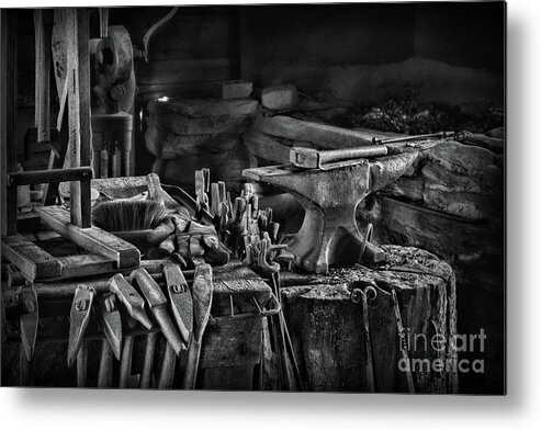 Paul Ward Metal Print featuring the photograph Blacksmith-This is My Anvil Black and White by Paul Ward