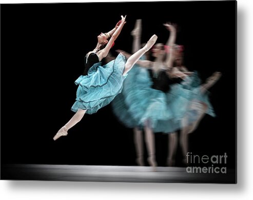 Ballet Metal Print featuring the photograph Blue dress dance by Dimitar Hristov