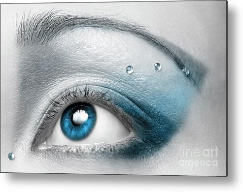 Eye Metal Print featuring the photograph Blue Eye with Artistic Make-up art print by Maxim Images Exquisite Prints