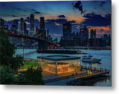 Janes Carousel Metal Print featuring the photograph Blue Hour At Brooklyn Bridge Park by Chris Lord