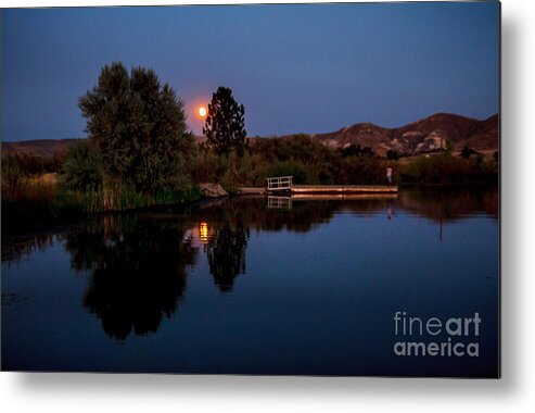 Universe Metal Print featuring the photograph Blue Moon And Fisherman Reflections by Robert Bales