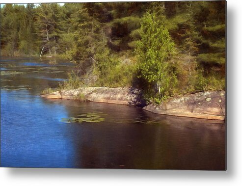 Pond Metal Print featuring the digital art Blue Pond Marsh by JGracey Stinson