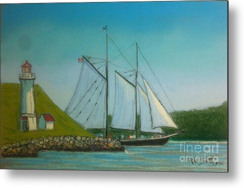 Pastels Metal Print featuring the pastel Bluenose passing Georges Island by Rae Smith