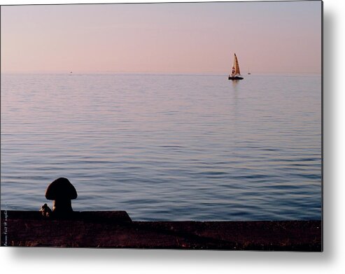 Boat Metal Print featuring the photograph Boat at sea, blue-red by Aaron Fait