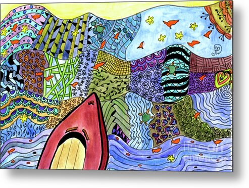 Ocean Metal Print featuring the painting Boat in the sea of plenty by Paula Joy Welter