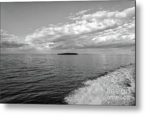 Black And White Metal Print featuring the photograph Boat Wake On Florida Bay by Louise Lindsay