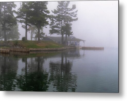 St Lawrence Seaway Metal Print featuring the photograph Boathouse In Fog by Tom Singleton