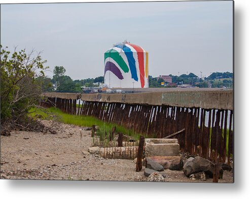 Rainbow Swash Metal Print featuring the photograph Boston Gas Tank from Squantom by Brian MacLean