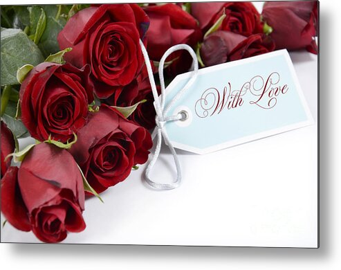 Valentine Metal Print featuring the photograph Bouquet of red roses on white background. by Milleflore Images