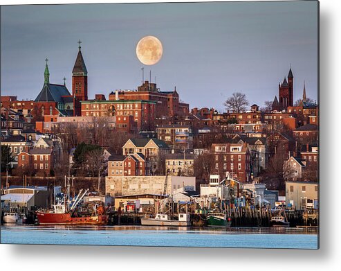 Portland Metal Print featuring the photograph Boxing Day Moon over Portland Maine by Colin Chase