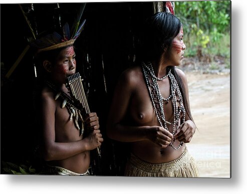 Brazilian Metal Print featuring the photograph Boy And Girl Of The Amazon by Bob Christopher
