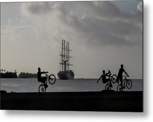 Silhouette Metal Print featuring the photograph Boys at play by Sharon Jones