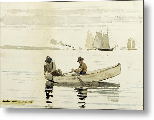 Winslow Homer Metal Print featuring the drawing Boys Fishing by Winslow Homer